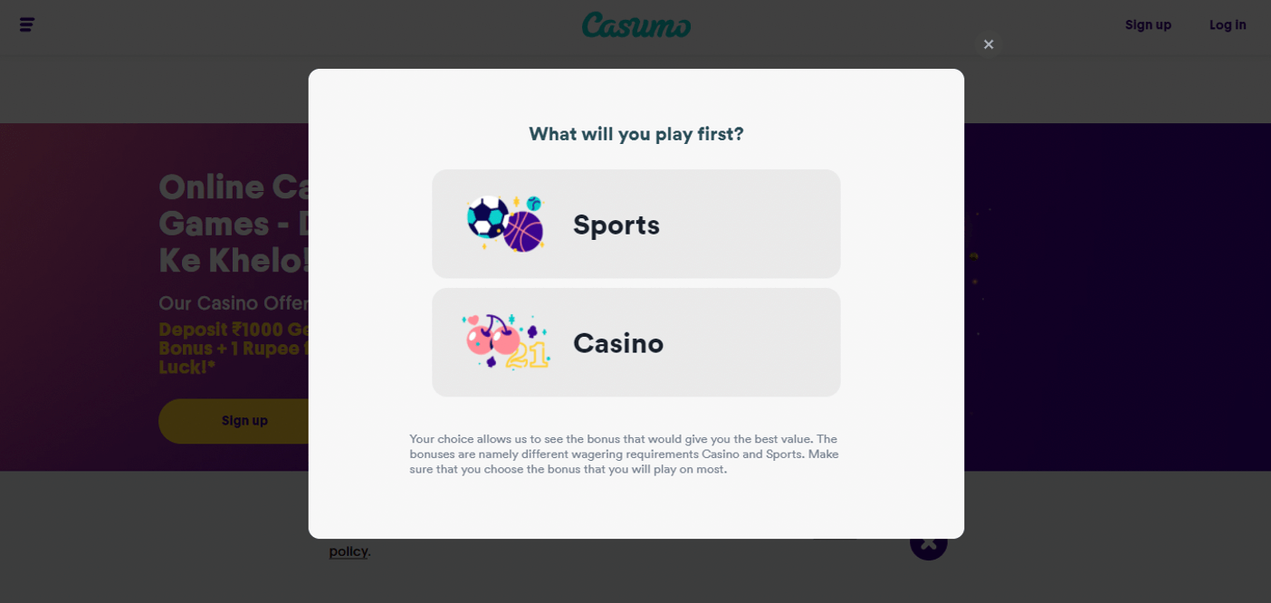 step 6 - choose sports betting or casino